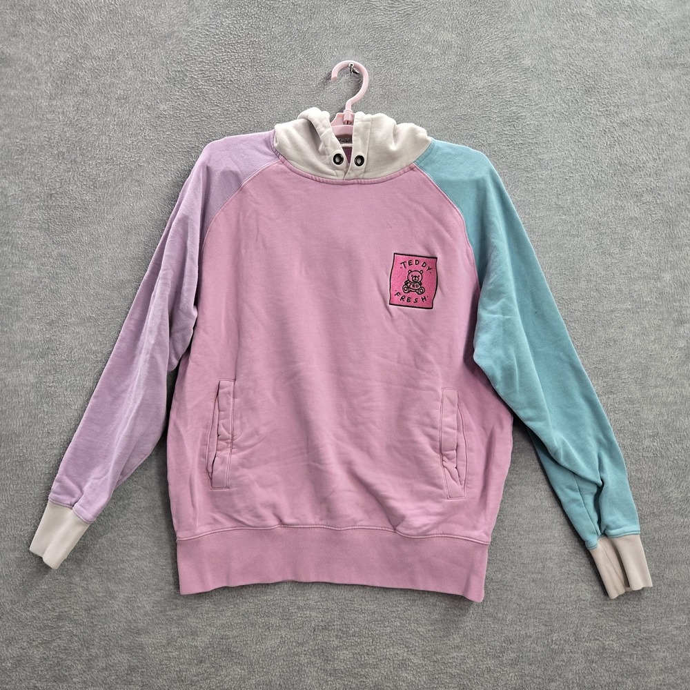 Teddy Fresh Women Hoodie S Pink Bear Embroidery Colorblock READ